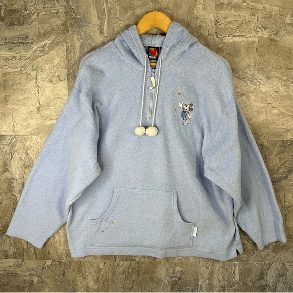 Vintage 90s Disney Mickey Unlimited Mickey Pullover Soft Fleece Hoodie Blue‎ XL - Picture 1 of 5